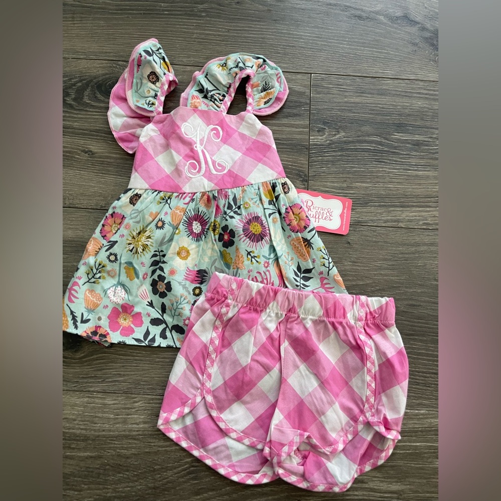 Ricrac and ruffles  Kids Floral and Checkered Set